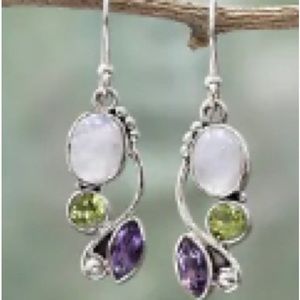New Silver Moonstone Peridot Amethyst Drop Earrings 🌖